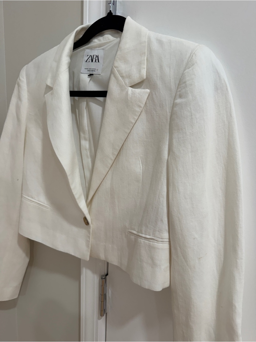 ZARA Cream Cropped Linen-Blend Blazer - Picture 1 of 3